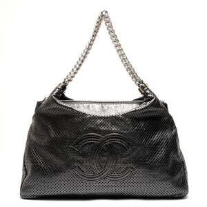 CHANEL Coco Mark Perforated Leather 2-Way Shoulder Bag, Gray, WS26427